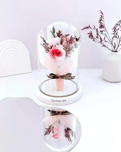 Preserved Mini Flower Bouquet in Glass Dome - The Rose Ark