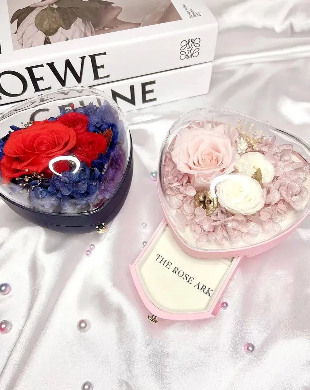 Pink and Blue Jewellery Box with Drawer and Preserved Flowers The Rose Ark