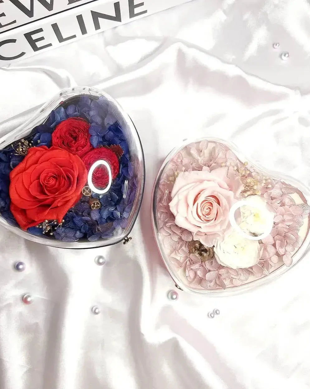 Pink and Blue Jewellery Box with Drawer and Preserved Flowers The Rose Ark