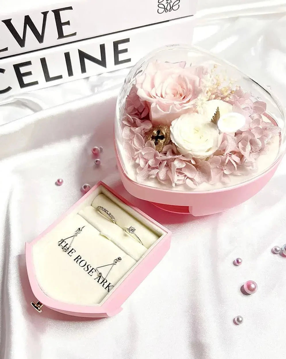 Pink Jewellery Box with Drawer and Preserved Flowers The Rose Ark