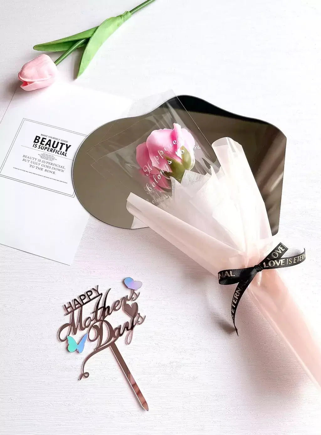A stalk of pink soap rose for Mother's Day - The Rose Ark