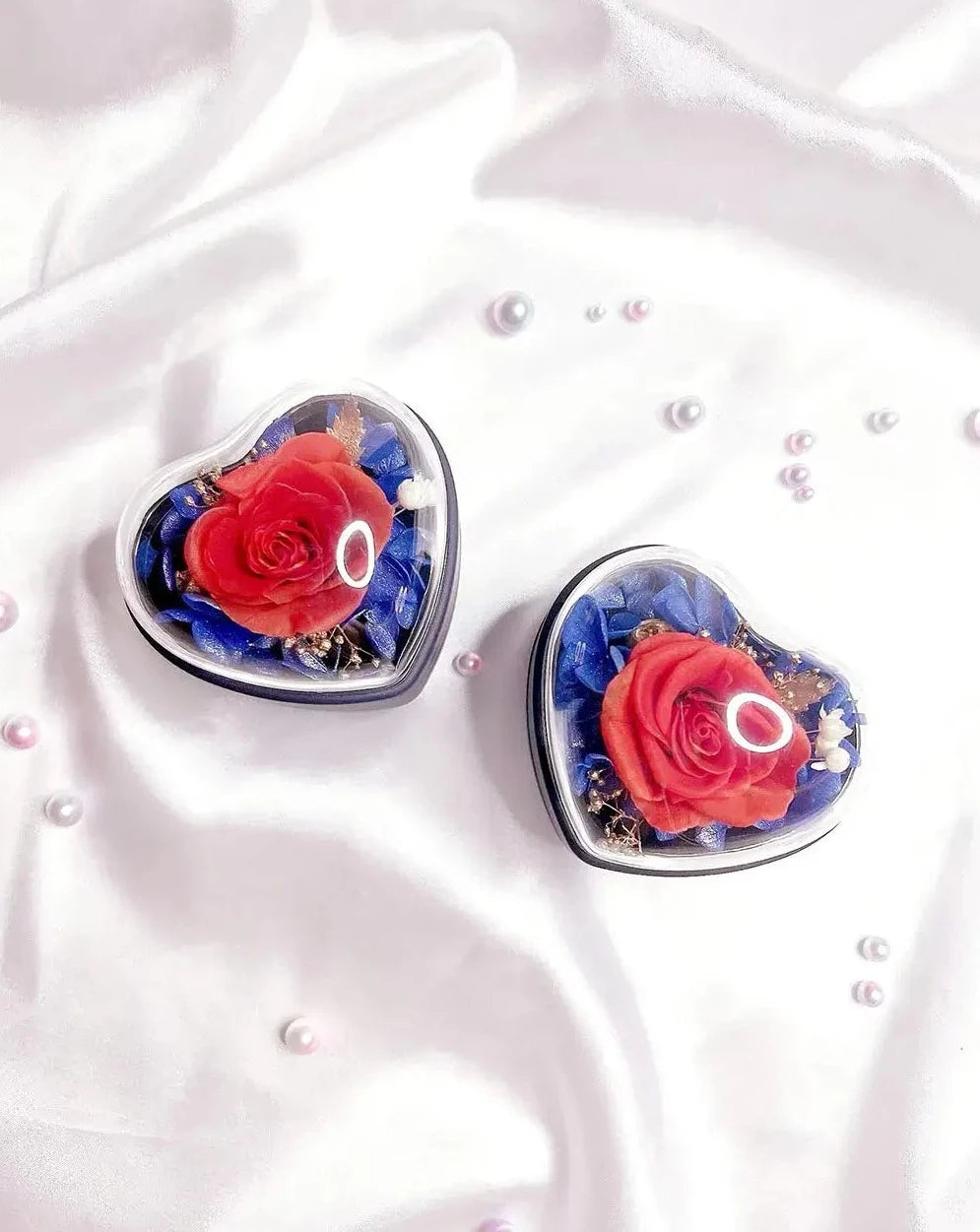 Blue Proposal Ring Box with Preserved Rose The Rose Ark