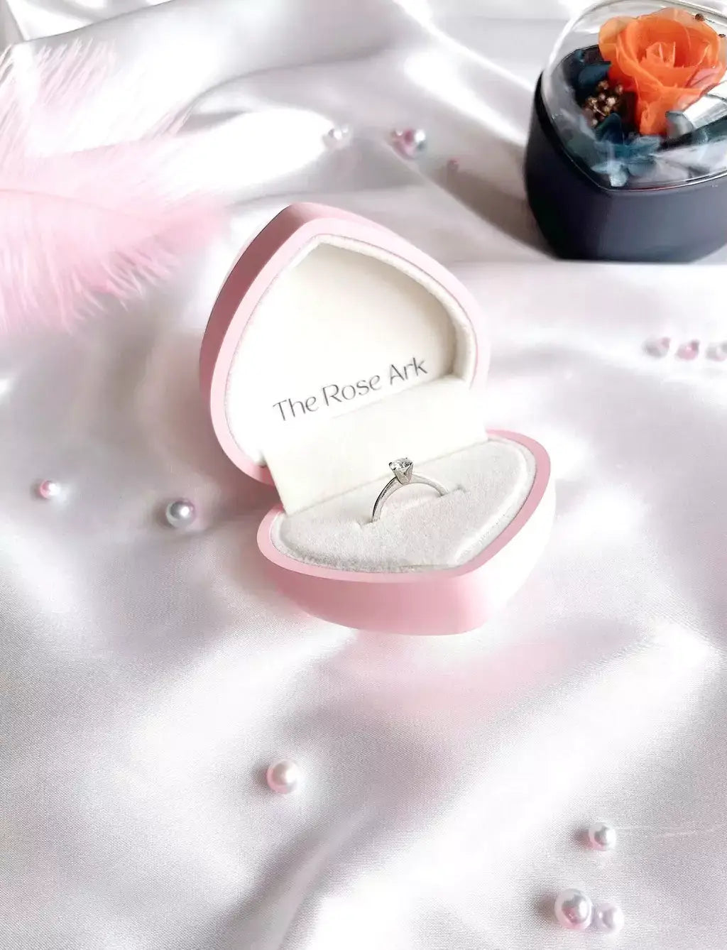 Pink Engagement Ring box with Diamond Ring - The Rose Ark