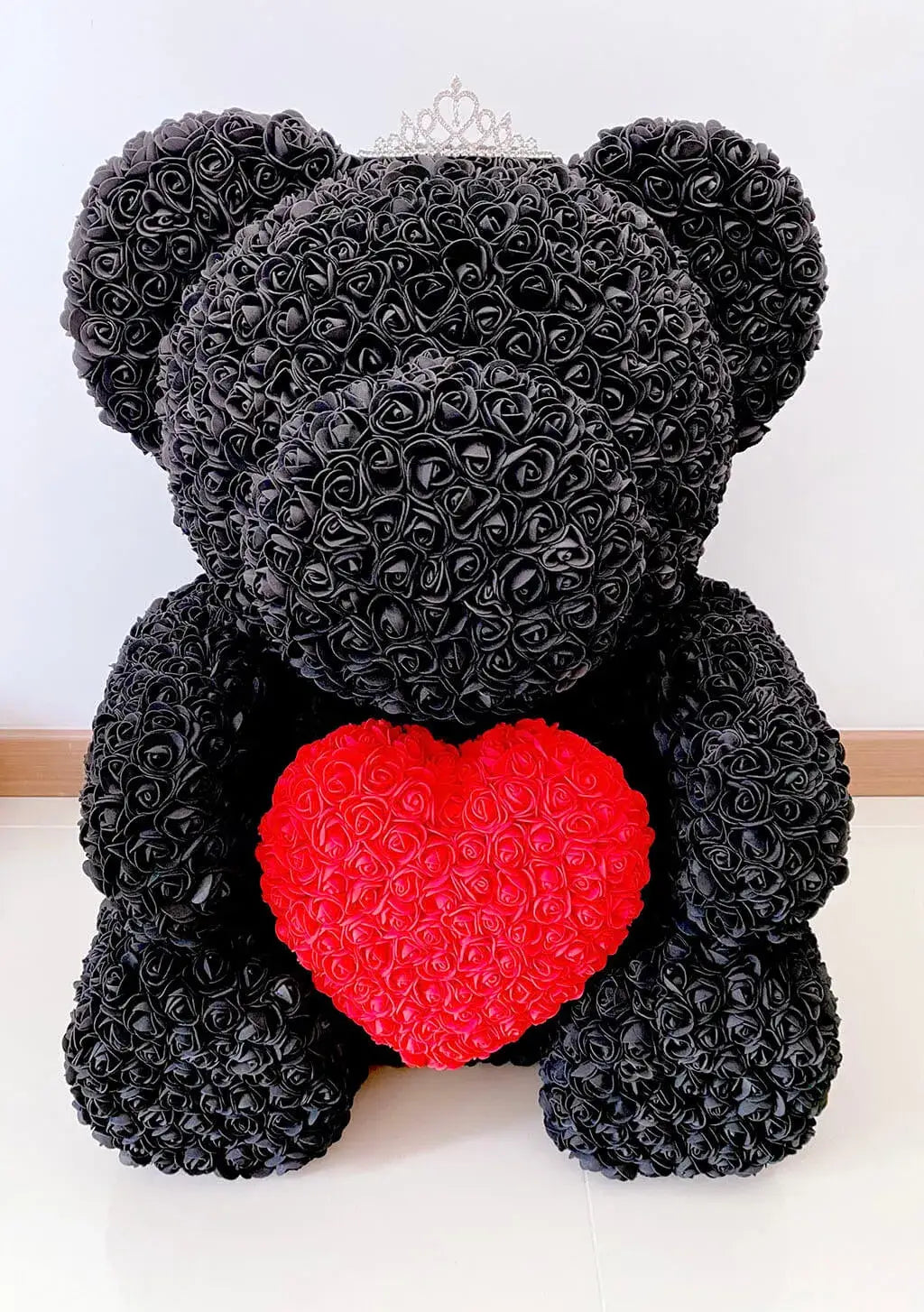 70cm Black Rose Bear with Red Heart and Tiara The Rose Ark