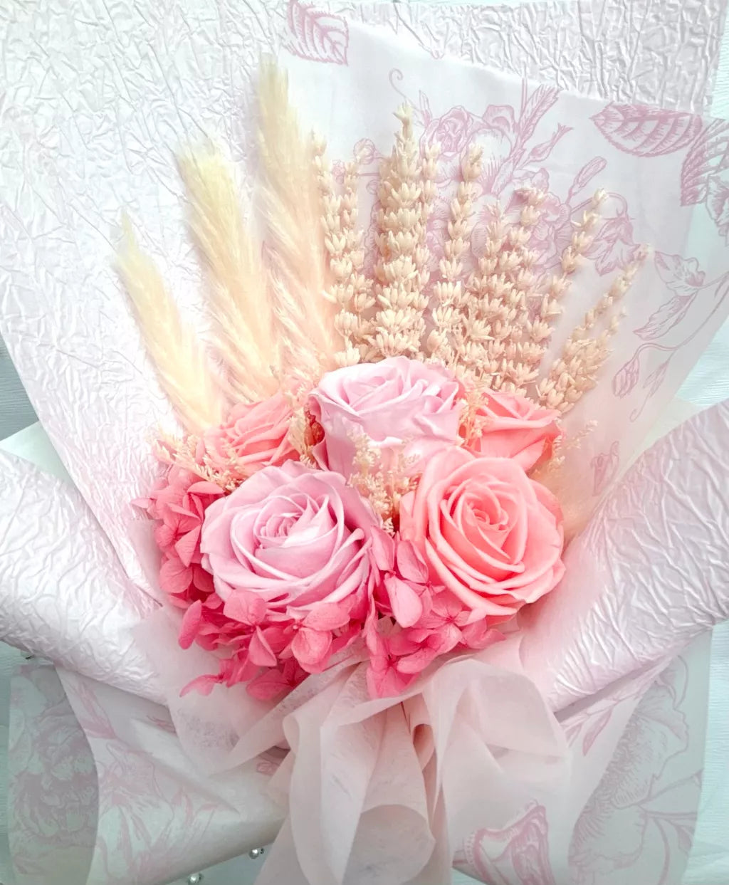 Pink preserved flower bouquet