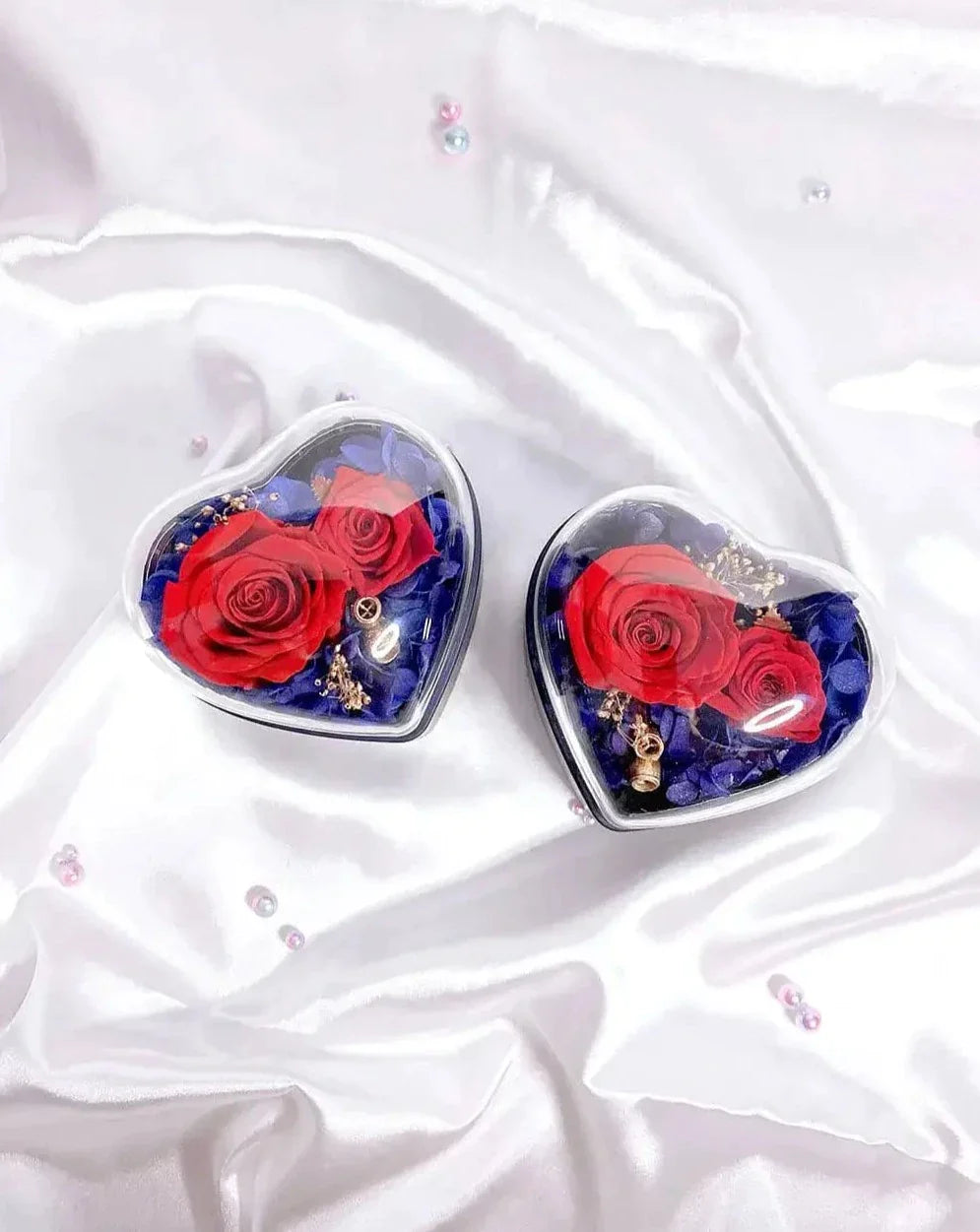 Blue Jewellery Box with Preserved Flowers The Rose Ark