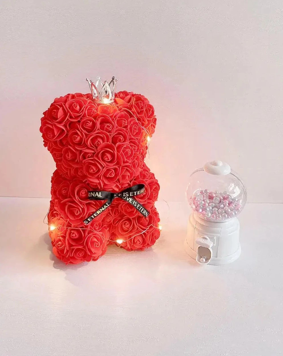 25cm Red Rose Bear with Fairy Lights The Rose Ark
