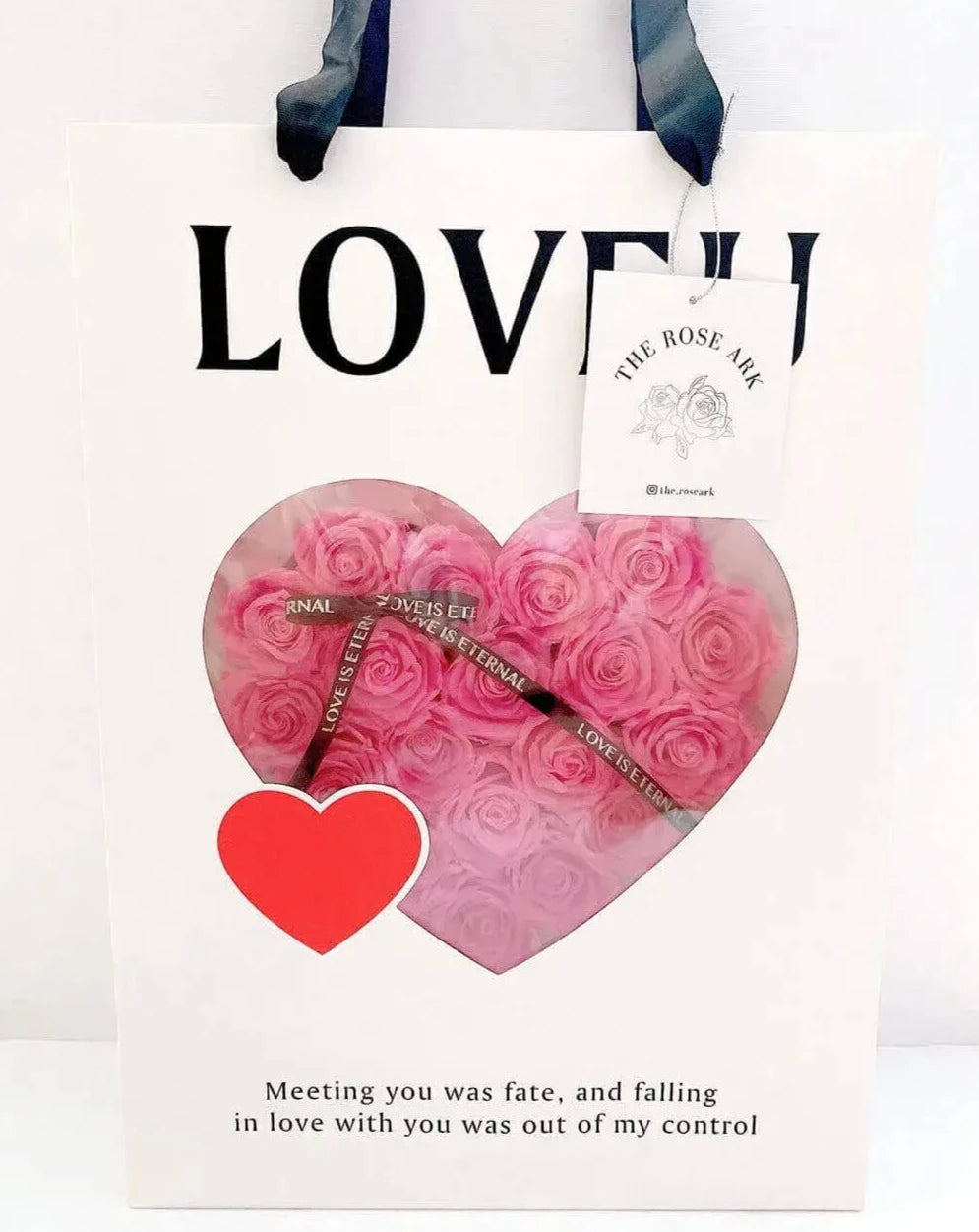 Preserved Pink Rose Bloom Box in Paper Bag The Rose Ark