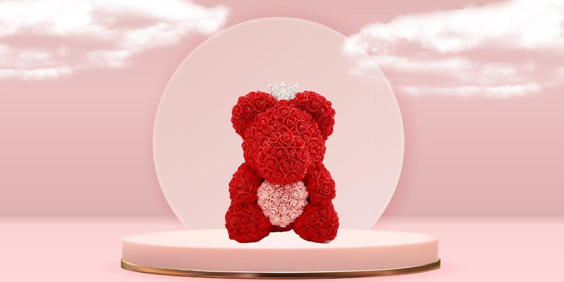 25cm Pink and Red Rose Bear The Rose Ark