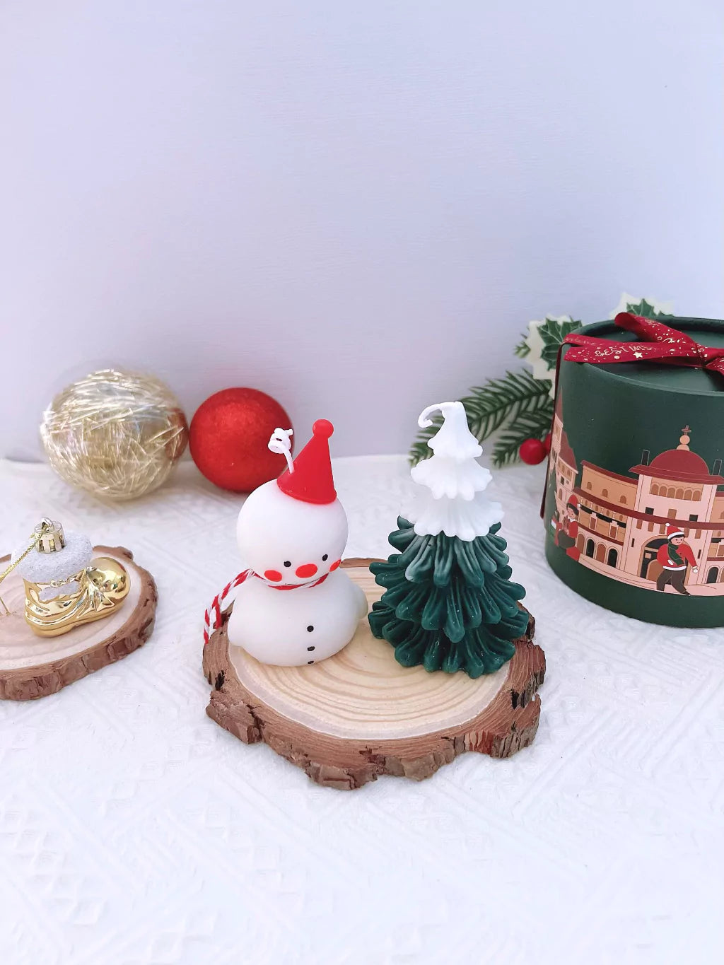 Snowman and Christmas Tree Candle Christmas Gift Set The Rose Ark
