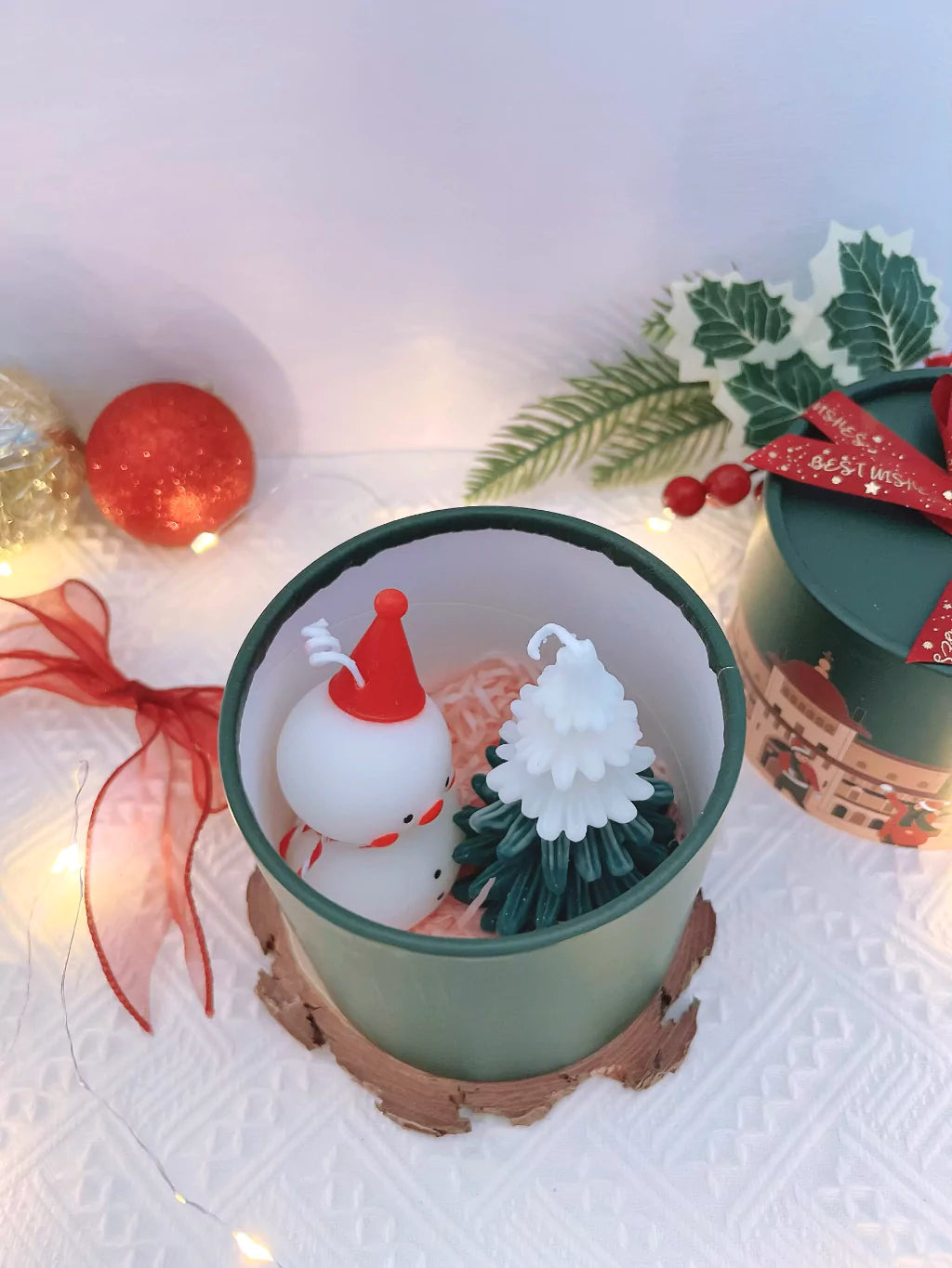 Snowman and Christmas Tree Candle in Gift Box The Rose Ark