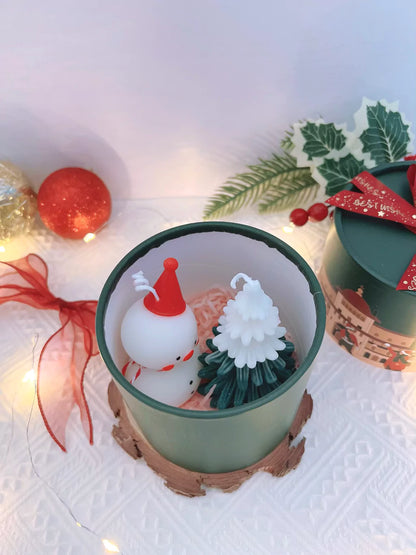 Snowman and Christmas Tree Candle Christmas in Gift Box The Rose Ark