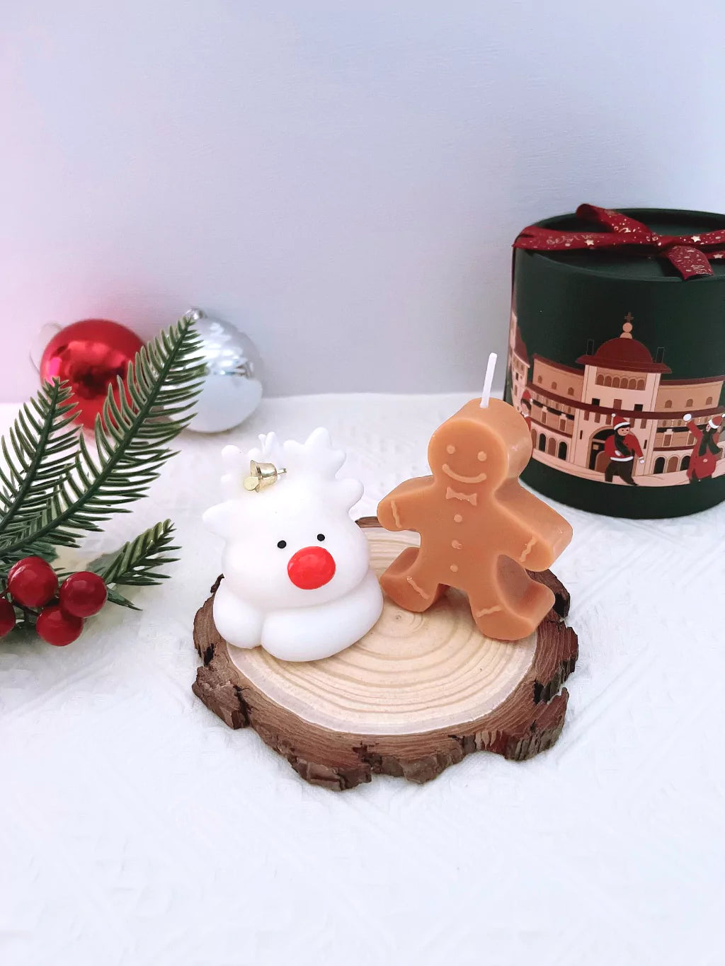 Gingerbread Man and Reindeer Candle Christmas Gift Set The Rose Ark