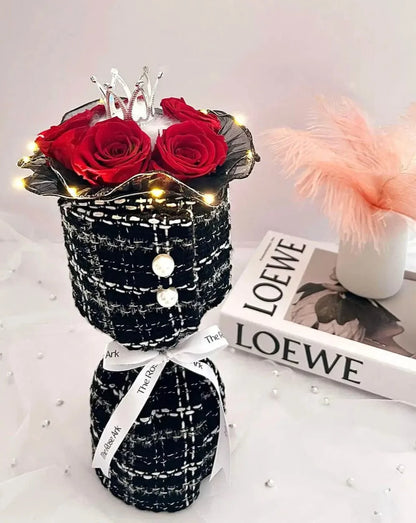 Preserved Red Rose Bouquet in Black Tweed Fabric The Rose Ark