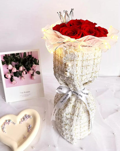 Preserved Red Rose Bouquet in White Tweed Fabric The Rose Ark