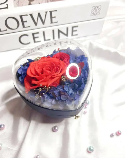 Blue Jewellery Box with Drawer and Preserved Flowers The Rose Ark
