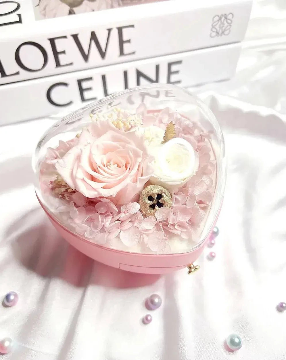 Pink Jewellery Box with Drawer and Preserved Flowers The Rose Ark