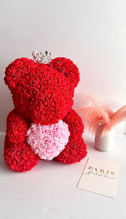 35cm Red Rose Bear with Pink Heart The Rose Ark