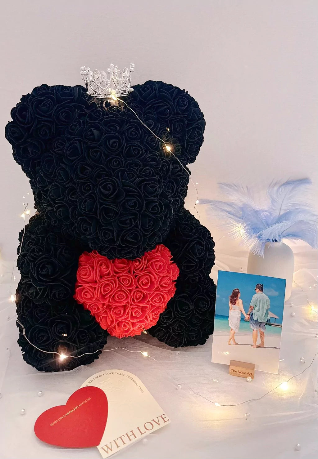 Black rose bear with personalised photo gift set