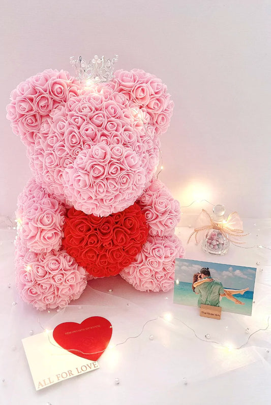 Pink rose bear with personalised photo gift set