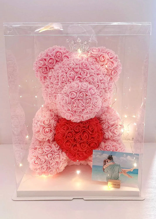 Pink rose bear with personalised photo Christmas Gift