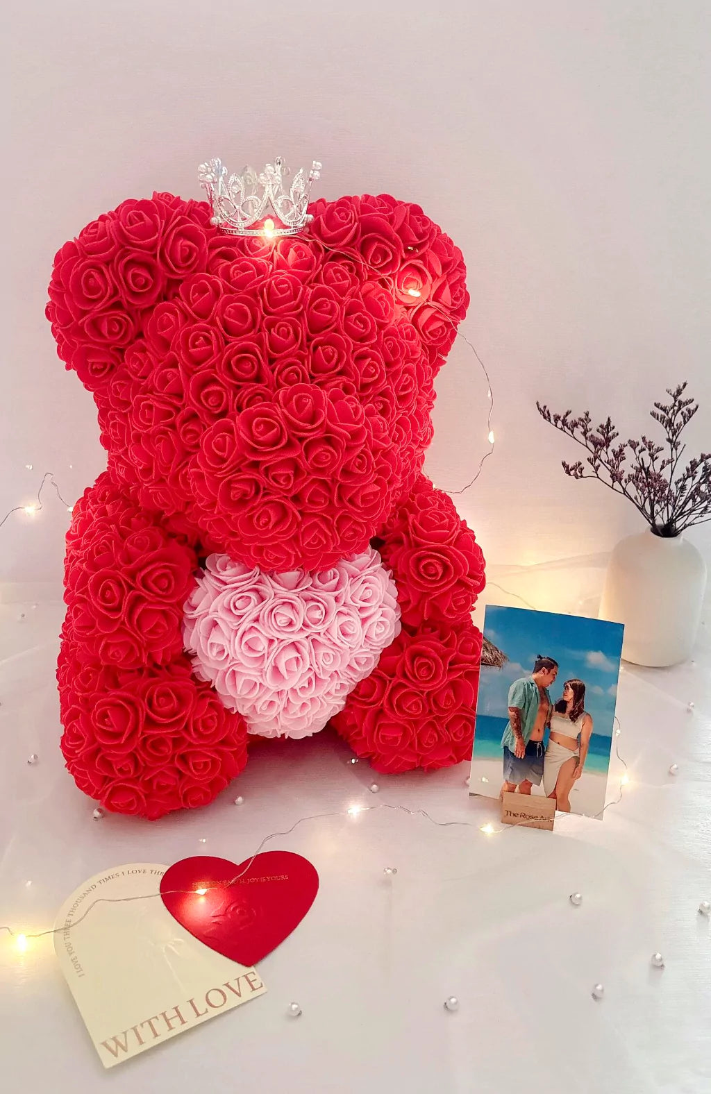 Red rose bear with personalised photo gift set