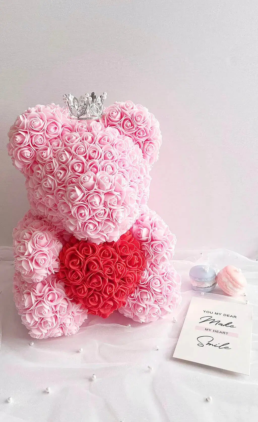 70cm Pink Rose Bear with Red Heart The Rose Ark