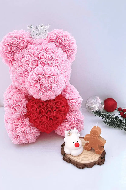 35cm Pink Rose Bear with Gingerbread Man and Reindeer Candle Christmas Gift The Rose Ark