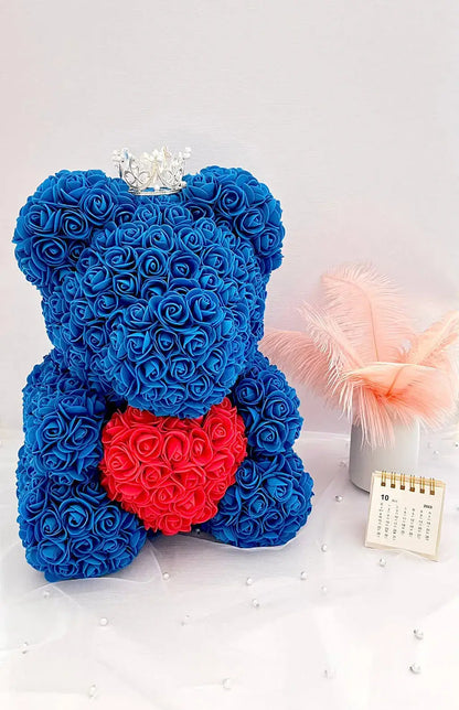 35cm Blue Rose Bear with Red Heart The Rose Ark
