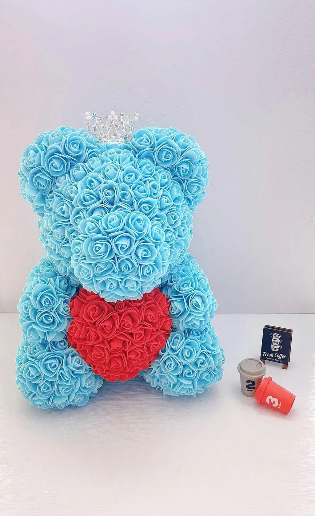 70cm Sky Blue Rose Bear with Red Heart The Rose Ark