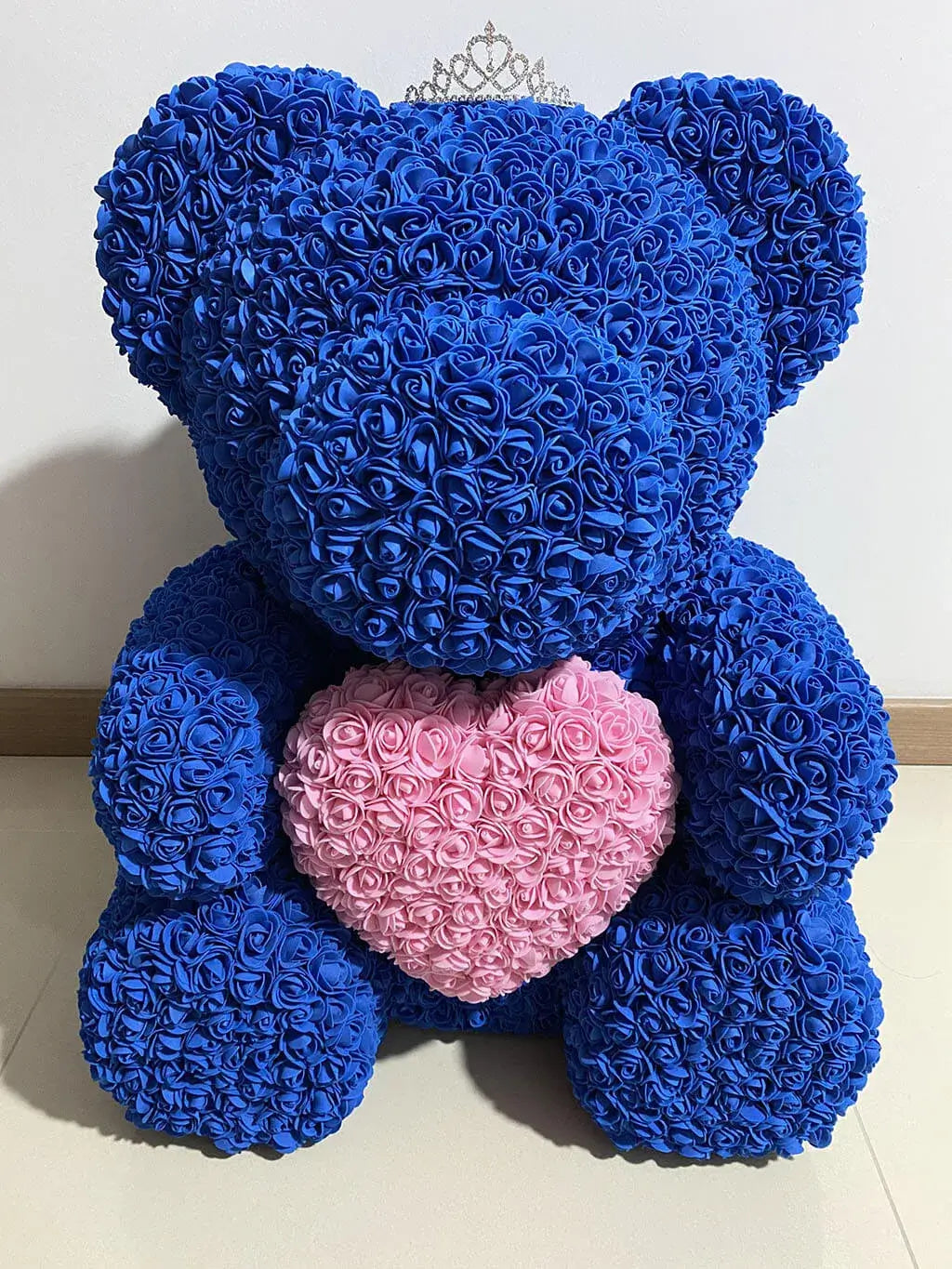 70cm Blue Rose Bear with Pink Heart and Tiara The Rose Ark