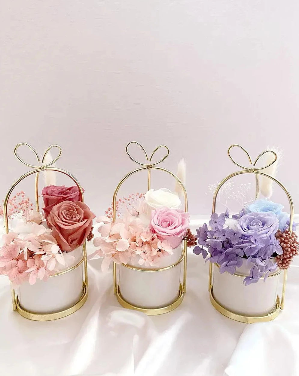 Preserved Flower Arrangement in Mini Flower Pot with Bunny Ears The Rose Ark