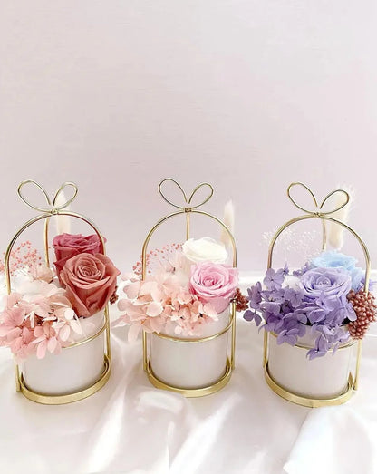 Preserved Flower Arrangement in Mini Flower Pot with Bunny Ears The Rose Ark