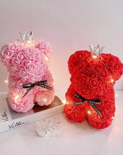 25cm Pink and Red Rose Bear with Fairy Lights The Rose Ark