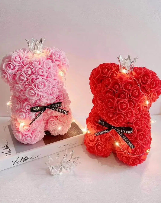 25cm Pink and Red Rose Bear with Fairy Lights The Rose Ark