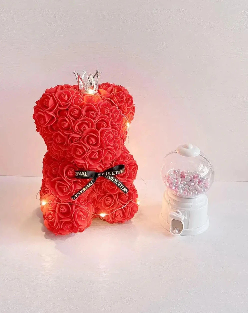 25cm Red Rose Bear with Fairy Lights The Rose Ark