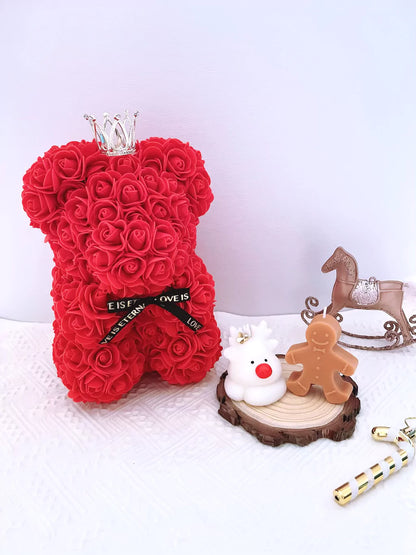 25cm Red Rose Bear with Gingerbread Man and Reindeer Candle Christmas Gift Set The Rose Ark