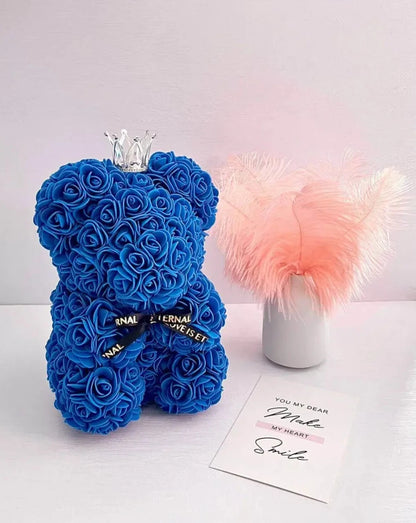 25cm Blue Rose Bear with Crown The Rose Ark